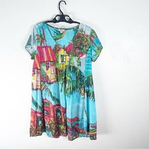 ORIENTIQUE NATURALLY 100% Certified Organic Cotton Tropical Crinkled Dress Large